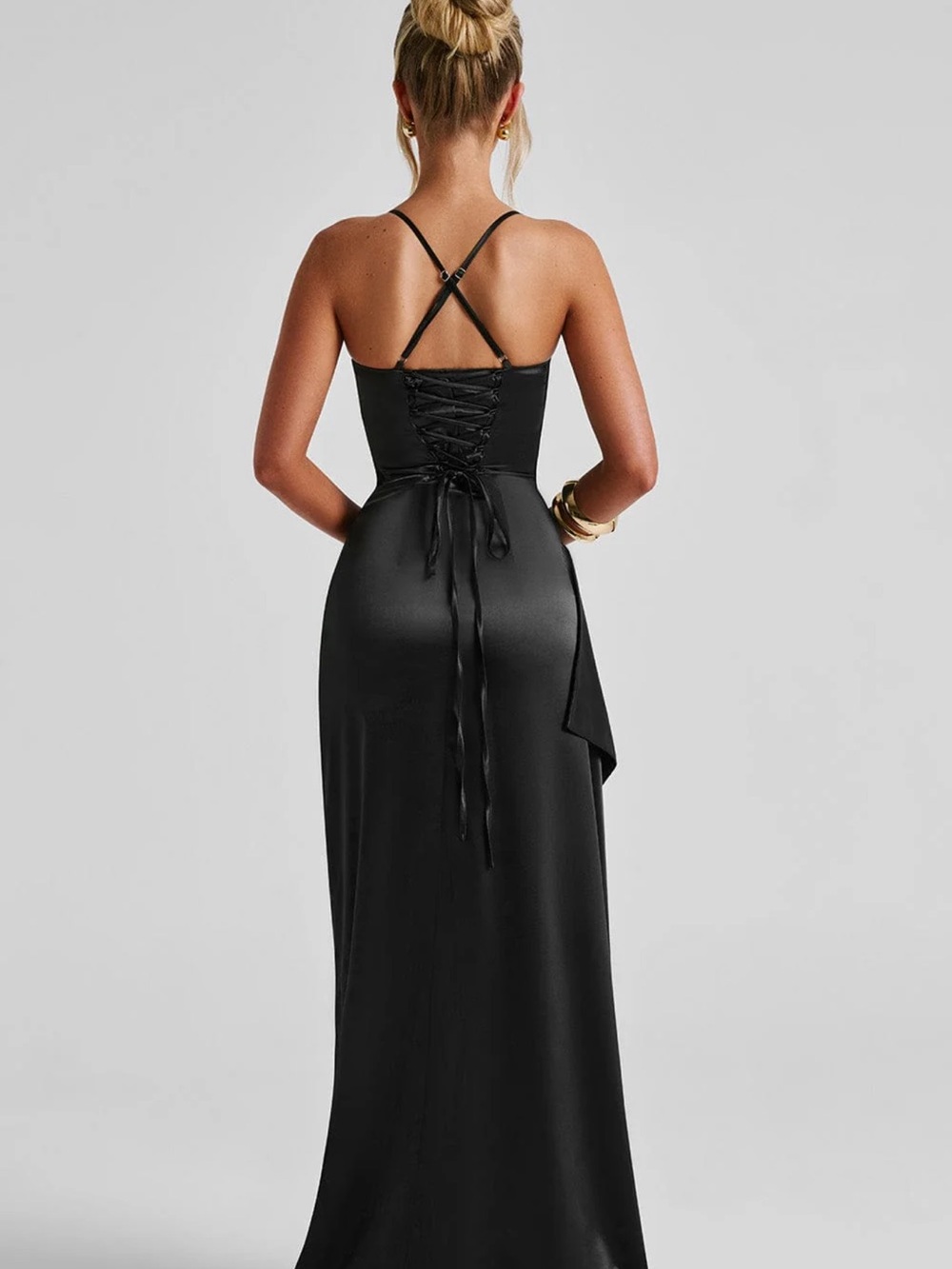 Baby boo Black Satin Evening Gown - Elegant Women's Dress - Picture 10 of 10